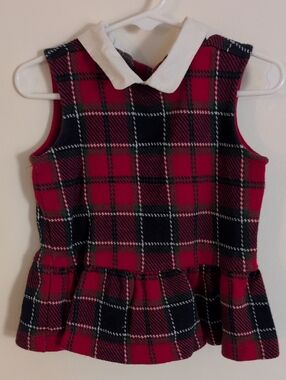Janie and Jack Red and Black Plaid Peplum Top with White Collar